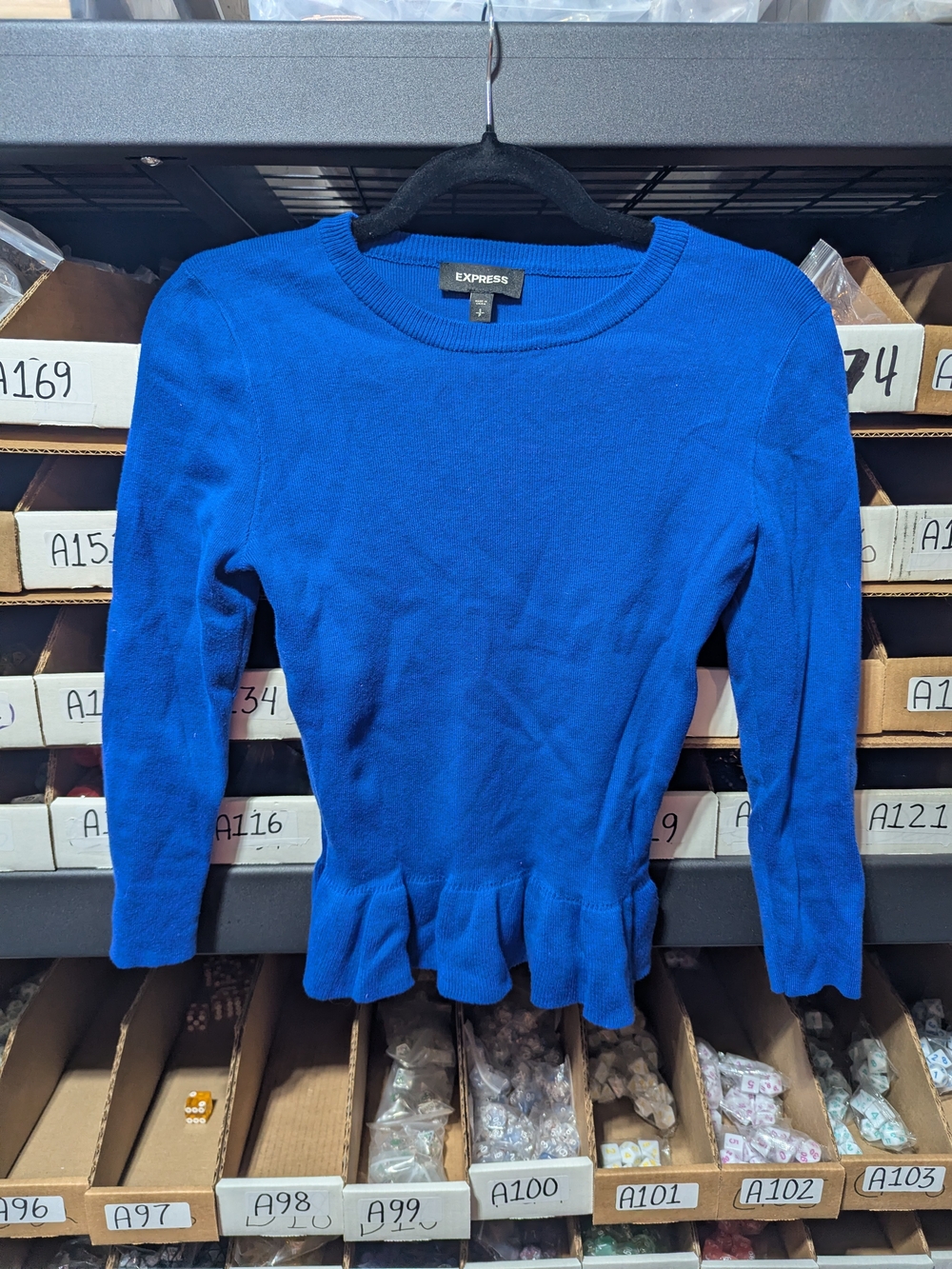 Express Blue Peplum Long Sleeve Top S/P